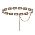 Vintage distressed metal waist chain detail, ornate crystal rhinestone links and hanging chains. - Antique Gold Square Crystal Waist Chain