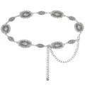 Chaîne de taille en métal argenté vintage bohème médaillon sculpté ceinture pour robe manteau - Chaîne de Taille Ovale / Argent antique