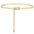 Primer plano del cinturón de cadena de metal dorado, accesorio de cintura ajustable para vestido. - Cadena de Cintura de Enlaces Plateada