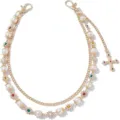 Gothische parel strass broekketting detail, meervoudige gouden taille ketting voor jeans. - Kruis Parel Tailleketting / Goud