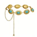 Ceinture chaîne dorée pour femme avec maillons ovales texturés et incrustation de pierre bleue. - Chaîne de Taille Turquoise Ovale / Or antique