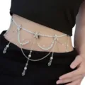 Élégante chaîne de taille à pampilles de perles, bijoux de corps multicouches en cristal. - Chaîne de Taille Petite Fleur en Perle Artificielle / Argent