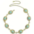 Chaîne de taille en métal doré pour femme avec pierres turquoise ovals décoratives - Chaîne de Taille Anneau Ovale Turquoise / Or antique