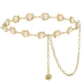 Chaîne de taille en métal doré avec perles artificielles et fleurs camélia pour robes. - Chaîne de Taille Perle en Dentelle / Or