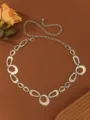 Detailed shot of European and American style metal waist chain, geometric ring design for women dresses. - Ring Waist Chain / Silver