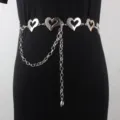 Cinturón de cadena de corazones de metal plateado para mujer, joyería de cintura. - Corazón / Plateado