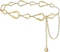 Gouden metalen kettingriem met onregelmatige geometrische schakels en stijlvolle hanger. - Speciaal Vormgegeven Tailleketting / Goud