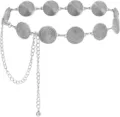 Chaîne de taille en métal argenté avec disques ronds en spirale et chaînes, ceinture élégante. - Chaîne de Taille à Disque / Argent