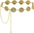 Ceinture chaîne dorée en métal pour femme, avec des maillons circulaires et pompon pendant. - Chaîne de Taille à Disque / Or