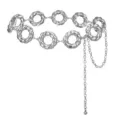 Detailed view of silver metallic twisted circle link waist chain fashion accessory. - Loop Waist Chain / Silver