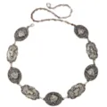 Chaîne de taille métallique vintage pour femmes, ceinture rétro gravée pour robes. - Chaîne de Taille Ovale Animale / Argent antique
