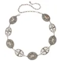 Vintage silver metal waist chain boho dress belt with retro horse medallions accessories - Silver Oval Horse Waist Chain