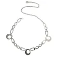 Silver metallic waist chain belt with hollow geometric ring links for women dress casual style - Loop Waist Chain / Silver