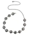 Close-up of retro silver metal waist chain, detailed disc texture, ethnic style dress accessory. - Disc Floral Waist Chain / Silver