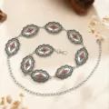 Cadena de cintura vintage bohemia de metal con medallones ovalados y piedras rojas para vestidos. - Estilo Turquesa Rojo Ovalado / Rojo