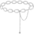 Silver metal waist chain for women, stylish oval link body chain, dress decorative belt. - Ring Waist Chain / Silver
