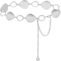Silver metal waist chain detail, geometric oval plates and hollow circles design, body jewelry. - Oval Egg Waist Chain / Silver