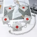 Vintage zilveren legering taille ketting met rode vierkante stenen dames lichaam ketting - Zilver