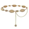 Vintage goudkleurige metalen tailleketting met gegraveerde medaillons voor dameskleding. - Gouden Ovale Taillenkette