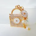 Cute rhinestone mini handbag keychain with daisy flower and pearl pendant for women - Daisy Handbag White
