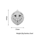 Stainless steel lion animal pendant with sparkling crystals, 43x37mm, 20g jewelry DIY. - Lion / Silver