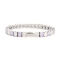 Stainless steel square cubic zirconia tennis bracelet for couples in stylish hip hop design. - 16cm / 5MM Steel Color Square 1 White + 1 Light Purple