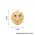 Gold stainless steel lion leopard pendant charm with crystal pavé stones 43x37mm. - Lion / Gold