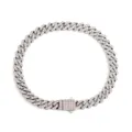 Silver Cuban link chain bracelet with sparkling pink rhinestones stainless steel hip hop jewelry - 16cm / Steel Color (Pink Rhinestone)
