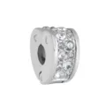 Silver heart pavé charm bead, sparkling cubic zirconia inset, DIY bracelet jewelry accessory. - Steel Color Heart White Zirconia