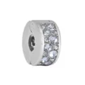 Silver tone pavé crystal clip charm compatible with European charm bracelets DIY jewelry piece. - Steel Round White Zirconia