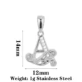 Stainless steel letter A pendant with cubic zirconia, decorative scroll design, 14x12mm. - Letter A / Steel