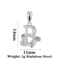 Stainless steel letter B pendant with cubic zirconia, stylish scroll design, 14x11mm jewelry. - Letter B / Steel