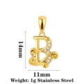 Stainless steel letter B pendant, elegant swirly design sparkling zircon DIY jewelry accessory. - Letter B / Gold
