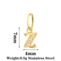 Gold stainless steel letter Z pendant charm with cubic zirconia for DIY jewelry making - Letter Z / Gold