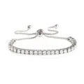 Silver stainless steel tennis bracelet with sparkling cubic zirconia stones, adjustable slider. - Steel Color White Stone