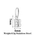 Stainless steel letter B pendant with zircon, 7x4mm size, lightweight 0.5g fashion jewelry. - Letter B / Steel