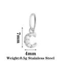 Stainless steel letter C pendant with sparkling cubic zirconia, lightweight 0.5g, 7x4mm size. - Letter C / Steel