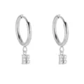 Silver Stainless Steel Letter B Hoop Earrings Dainty Cubic Zirconia Initial Charm Ear - Letter B / Steel