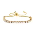 Gold Stainless Steel Zircon Tennis Bracelet Adjustable Sliding Chain Women Jewelry 3mm - Gold Color White Stone