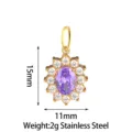 Stainless steel sunflower pendant with purple oval stone and white rhinestones 15x11mm 2g - Sunflower Style A Purple Zircon Gold