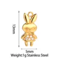 Stainless steel gold rabbit pendant with sparkling zircon stones, cute jewelry making DIY accessory. - Cute Rabbit / Gold