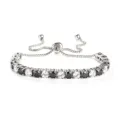 Stainless Steel 4mm Round Zirconia Tennis Bracelet Adjustable Black White Stones - 4mm Steel Bead White and Black Zirconia