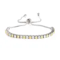 Stainless steel adjustable tennis bracelet with alternating yellow and clear cubic zirconia. - Steel Color Yellow and White Stone