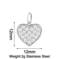 Stainless steel heart pendant with sparkling white cubic zirconia stones, measuring 12x12mm. - Large Silver Heart