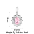 Stainless Steel Pink Crystal Sunflower Pendant 15x11mm DIY Jewelry Accessory New - Sunflower Style A Pink Zircon Silver