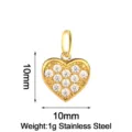 Gold plated stainless steel heart cubic zirconia pendant DIY charm for necklace bracelet. - Small Heart Gold