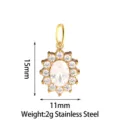 Stainless steel sunflower pendant with sparkling zirconia stones, 15x11mm DIY charm. - Sunflower Style A Clear Zircon Gold