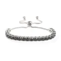 Adjustable silver tennis bracelet with sparkling black round cubic zirconia stones for women - 4mm Steel Bead Black Zirconia