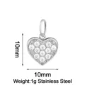 Stainless steel heart pendant with white zircons, 10mm size, perfect for DIY jewelry making. - Small Silver Heart