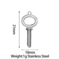 Stainless steel rhinestone key pendant for DIY jewelry making, necklace and earring charm. - Hollow Oval Key / Steel